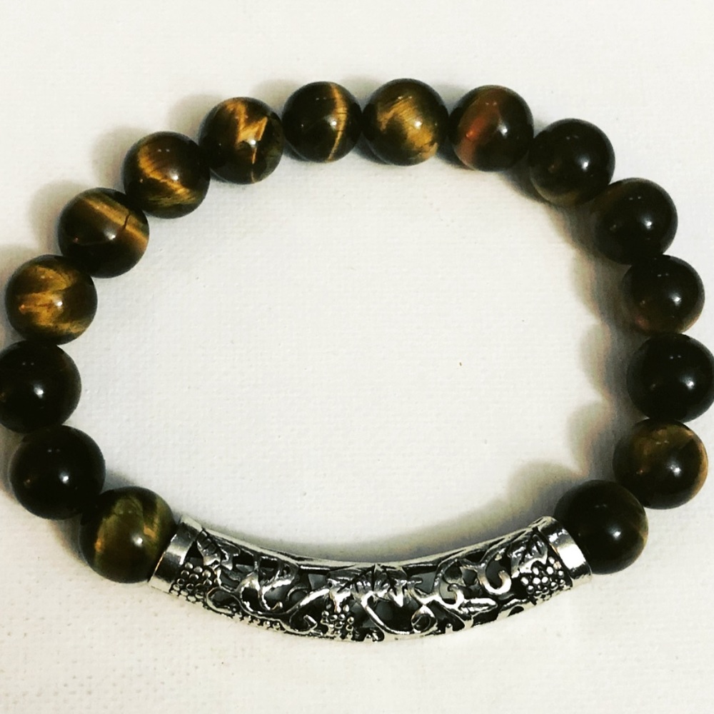 Unisex Stretch Tiger Beads Bracelet Silver Design